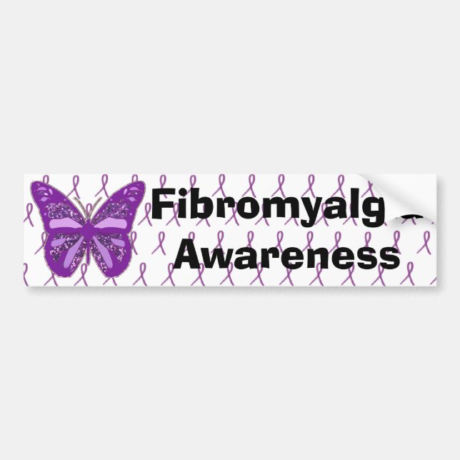 Pegatina Para Coche Fibromialgia Conciencia Púrpura Cinta Mariposa (Frente)