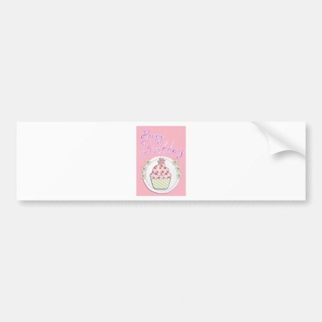 Pegatina Para Coche Fiesta Pastel Rosa Feliz Cumpleaños (Frente)