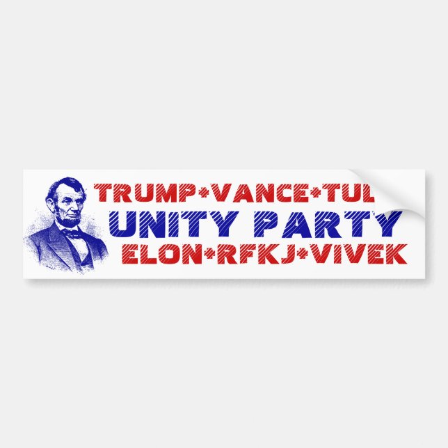 Pegatina Para Coche FIESTA UNITY Trump Vance Tulsi Elon RFKJ Vivek (Frente)