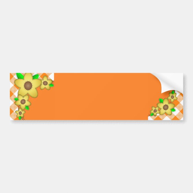 Pegatina Para Coche Flor Amarilla Gingham Fondo Bumper Sticker (Frente)