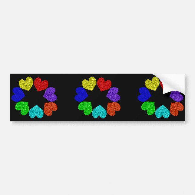 Pegatina Para Coche Floral Rainbow Love Hearts Bumper Sticker (Frente)
