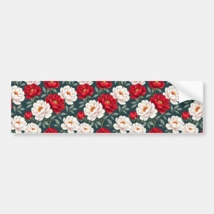Pegatina Para Coche Flores de peonía rojas y blancas