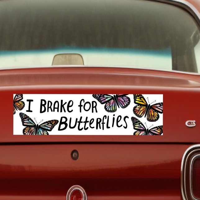 Pegatina Para Coche FRENO POR MARIPOSAS Monarca Acuarela (I BRAKE FOR BUTTERFLIES Monarch Watercolor hand drawn Bumper Sticker
)
