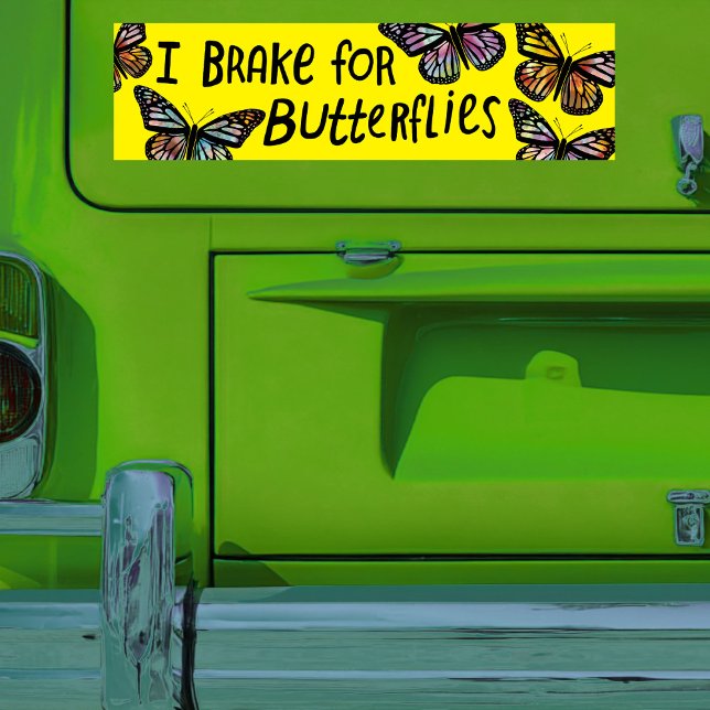 Pegatina Para Coche FRENO POR MARIPOSAS Monarca Acuarela (I BRAKE FOR BUTTERFLIES Monarch Watercolor Colorful Bold Bumper Sticker
)