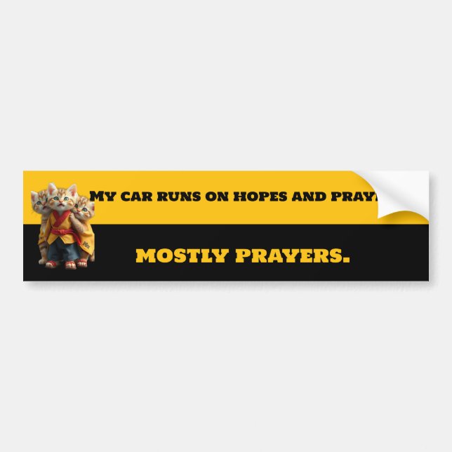 Pegatina Para Coche Funny Mostly Prayers Bumper Sticker - Monk Cat Car (Frente)