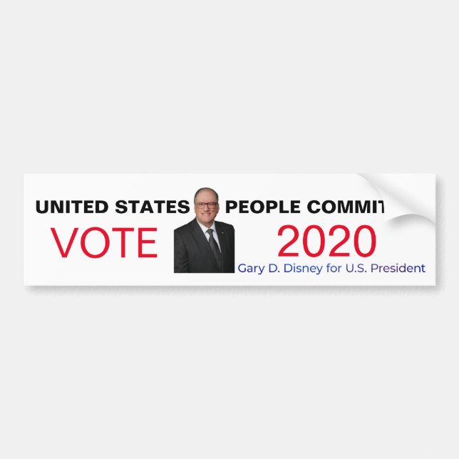 Pegatina Para Coche Gary D. Disney para el presidente 2020 (Frente)