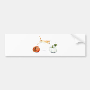 Pegatina Para Coche Gato naranja saltando entre calabazas