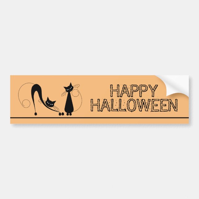 Pegatina Para Coche Gato negro elegante, feliz Halloween (Frente)