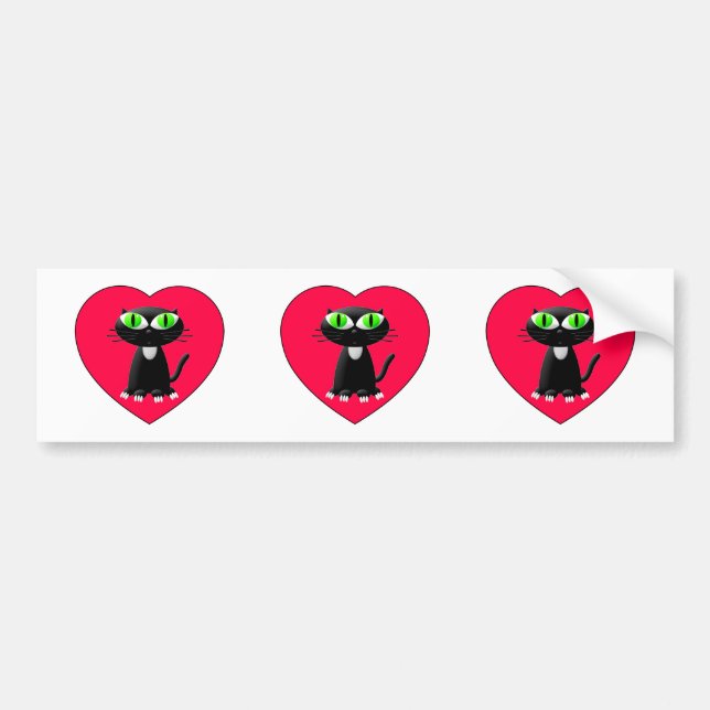 Pegatina Para Coche Gato Negro En Corazón Rojo (Frente)