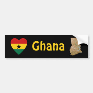 Pegatina Para Coche Ghana Flag Heart + Map Bumper Sticker