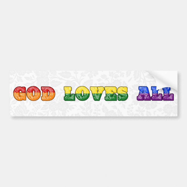 Pegatina Para Coche "God Loves All" Gay/LGBTQIA+/Queer Christian Pride (Frente)