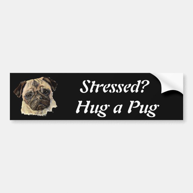 Pegatina Para Coche ¿Gracioso, Estresado? ¡Abrazo de pug!, perro, Masc (Frente)