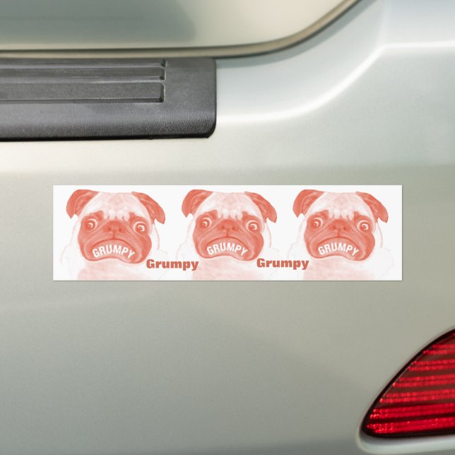 Pegatina Para Coche Grumpy Pug Times Tres (en coche)