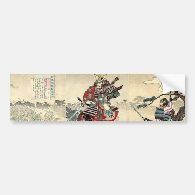 Pegatina Para Coche Guerrero de caballo ukiyo-e japonés samurai (Frente)