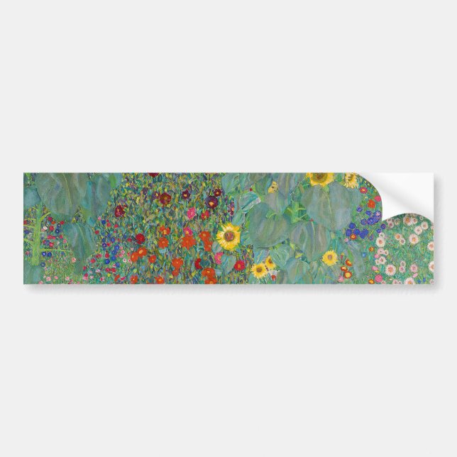 Pegatina Para Coche Gustav Klimt - Jardín de campo con girasoles (Frente)