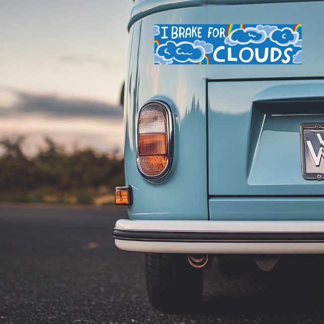 Pegatina Para Coche HABLABA POR NUBES CLOUDS Arcoiris cumulus lindo (I BRAKE FOR CLOUDS rainbow cumulus cute Bumper Sticker
)
