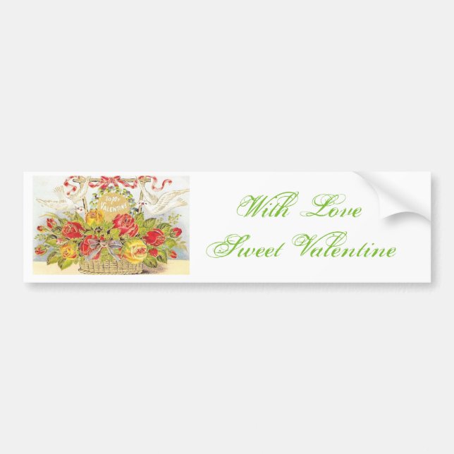 Pegatina Para Coche Hermosa cesta de Rosas y palomas de San Valentín (Frente)