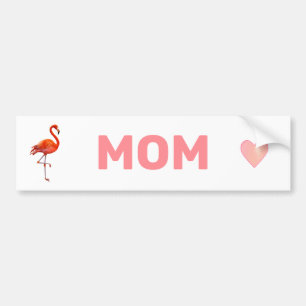 Pegatina Para Coche Hermoso Flamingo y Mamá texto rosado sobre blanco