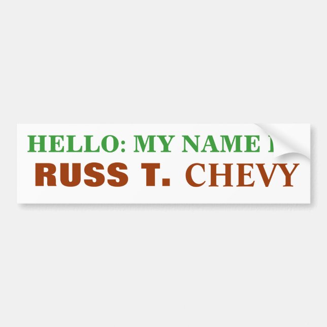PEGATINA PARA COCHE HOLA: MI NOMBRE ES, RUSS T., CHEVY (Frente)