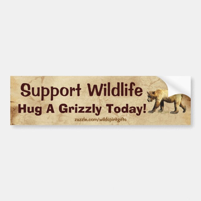 Pegatina Para Coche HUG A GRIZZLY Willife Support Fun Bumper Sticker (Frente)