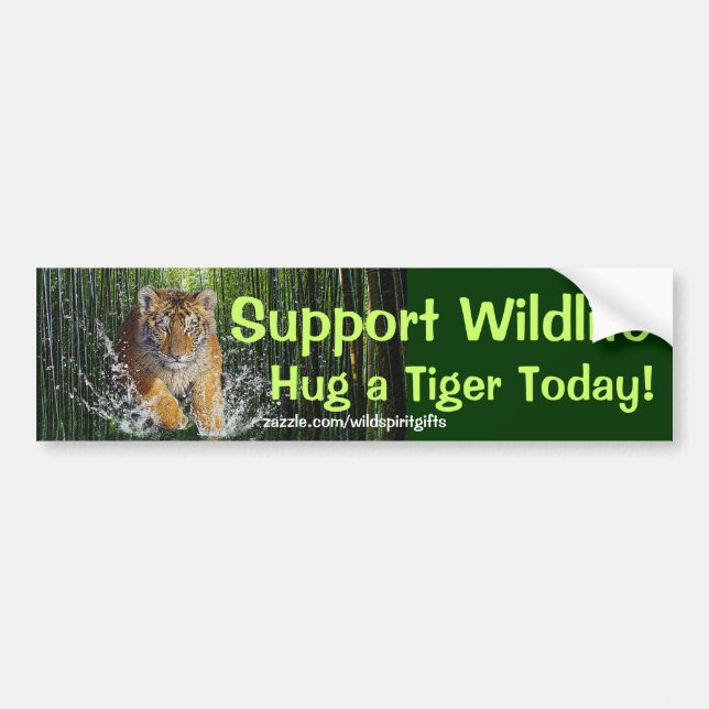 Pegatina Para Coche HUG A TIGER Wildlife Support Funny Bumper Sticker (Frente)