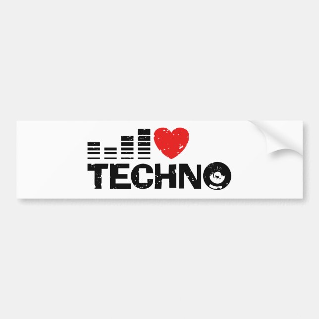 Pegatina Para Coche I Love Techno (Frente)