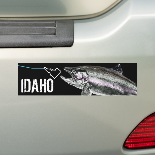 PEGATINA PARA COCHE IDAHO STEELHEAD -AQUÍ PESCADO PESQUERO- GOLPEANDO  (en coche)