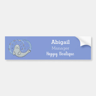 Pegatina Para Coche Ilustracion de foca feliz y personalizado azul de 