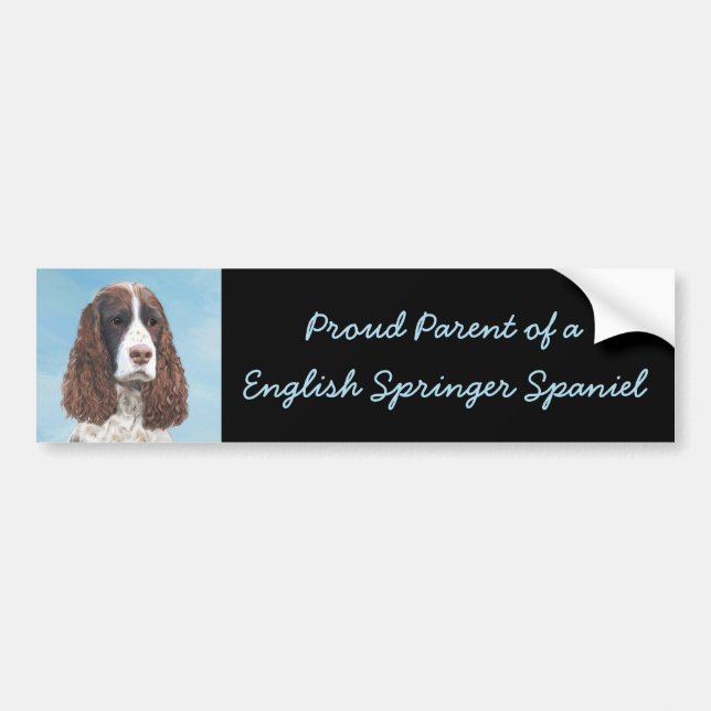 Pegatina Para Coche Inglés Springer Spaniel Pintura Original Perro Art (Frente)
