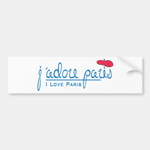 Pegatina Para Coche j'adore Paris (Amo París) con boina roja