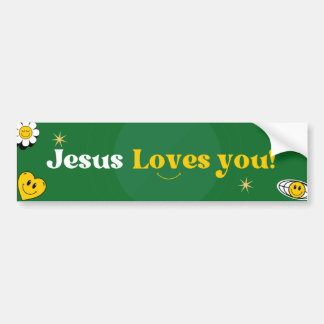 Pegatina Para Coche Jesús Te Ama El Cuto Sonriente Amarillo Verde