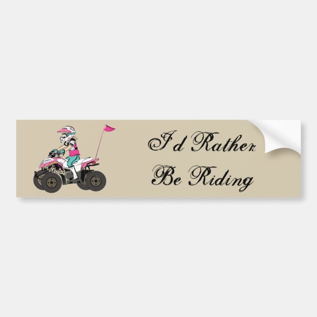Pegatina Para Coche Jinete rosado y negro del chica ATV (Frente)