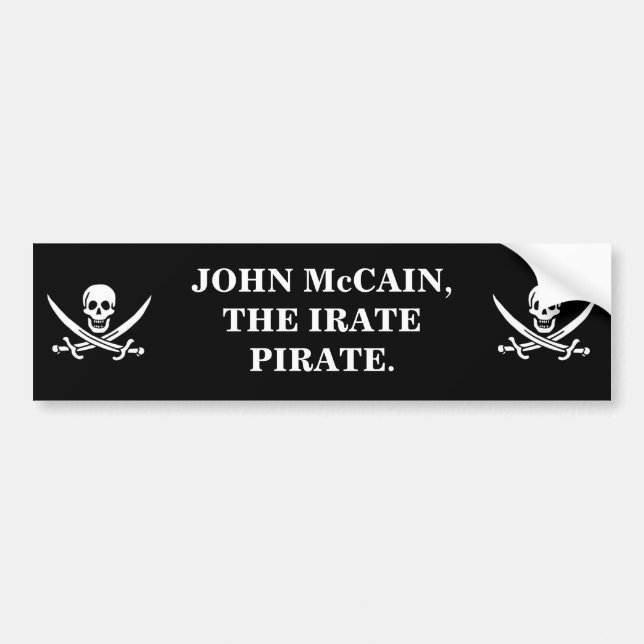 Pegatina Para Coche JOHN McCAIN, EL PIRATO IRATO. (Frente)