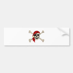 Pegatina Para Coche Jolly Roger Pirate Skull Huesos Rojos Bandanna