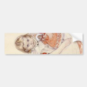 Pegatina Para Coche Joven Chica con muñeca (arte infantil)