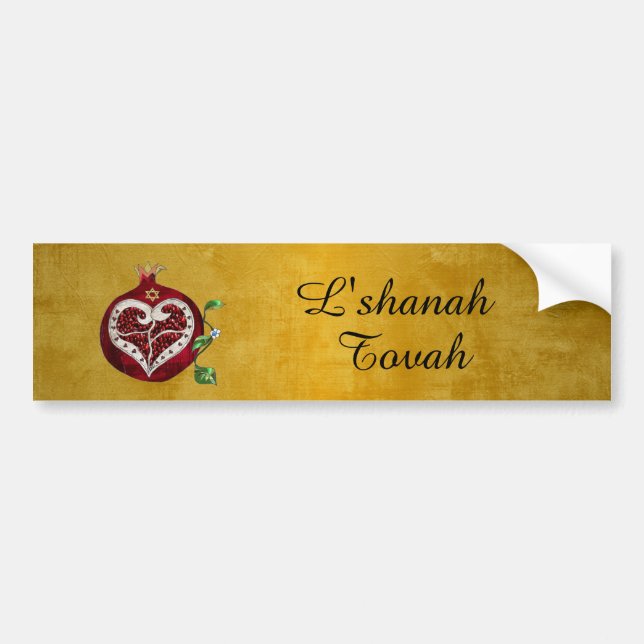 Pegatina Para Coche Judaica Pomegranate Heart Hanukkah Rosh Hashanah (Frente)