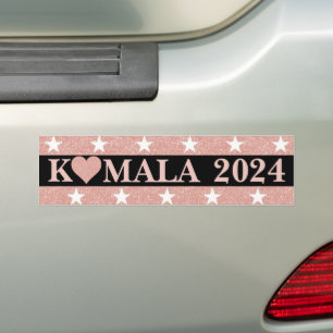 Pegatina Para Coche KAMALA 2024 Corazón Purpurina rosado en negro