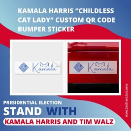 Pegatina Para Coche Kamala Harris "Niña sin Gato" Personalizado QR Cod