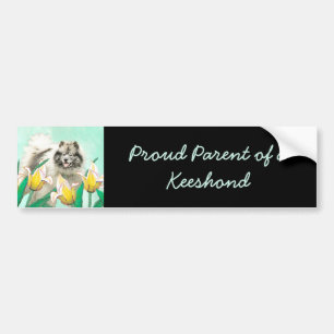 Pegatina Para Coche Keeshond en tulipanes pintando arte original del p