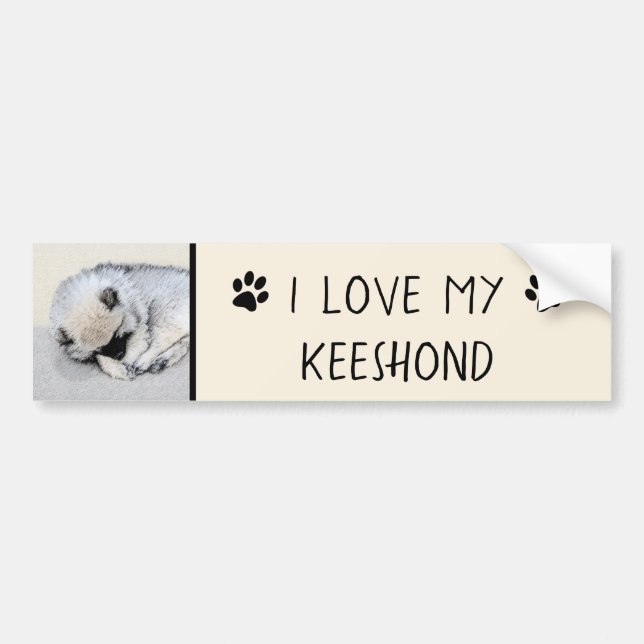 Pegatina Para Coche Keeshond Sleeping Pinting Pintura Original De Perr (Frente)