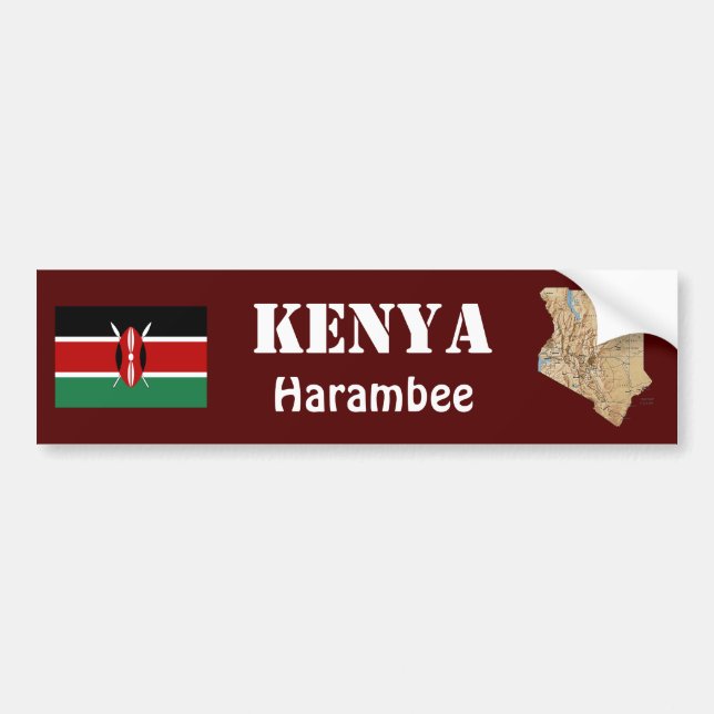 Pegatina Para Coche Kenya Flag + Map Bumper Sticker (Frente)