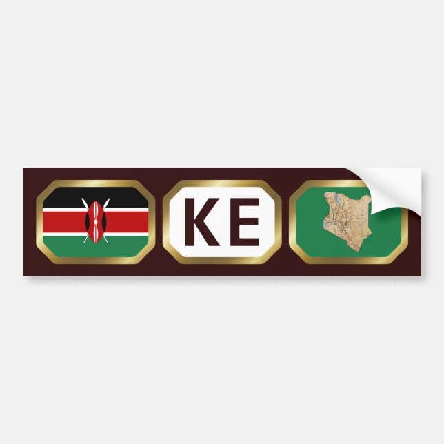 Pegatina Para Coche Kenya Flag Map Code Bumper Sticker (Frente)