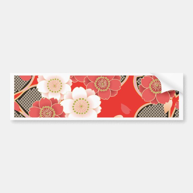 Pegatina Para Coche Kimono japonés Sakura rojo y blanco (Frente)