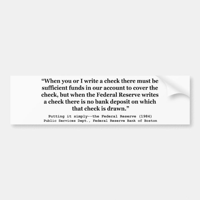 Pegatina Para Coche La Reserva Federal crea dinero poniéndolo de maner (Frente)