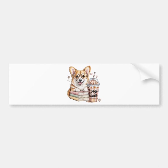 Pegatina Para Coche Libros de Corgis y café helado para perro (Frente)