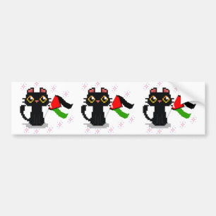 Pegatina Para Coche lindo gato negro sostiene bandera palestina