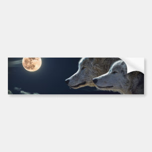 Pegatina Para Coche Lobos blancos en la Luna Llena
