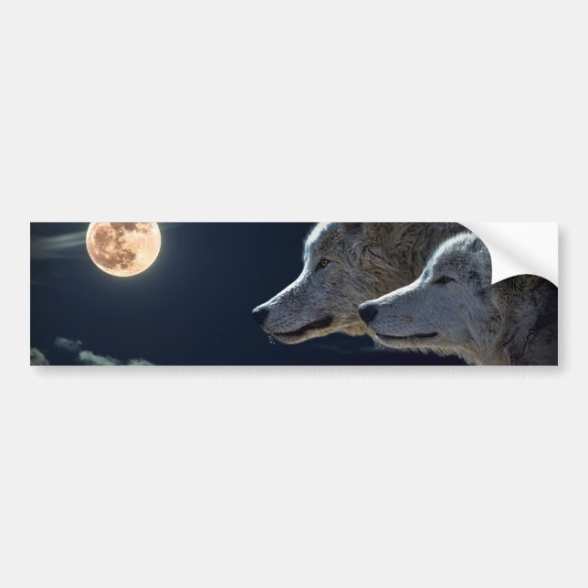 Pegatina Para Coche Lobos blancos en la Luna Llena (Frente)