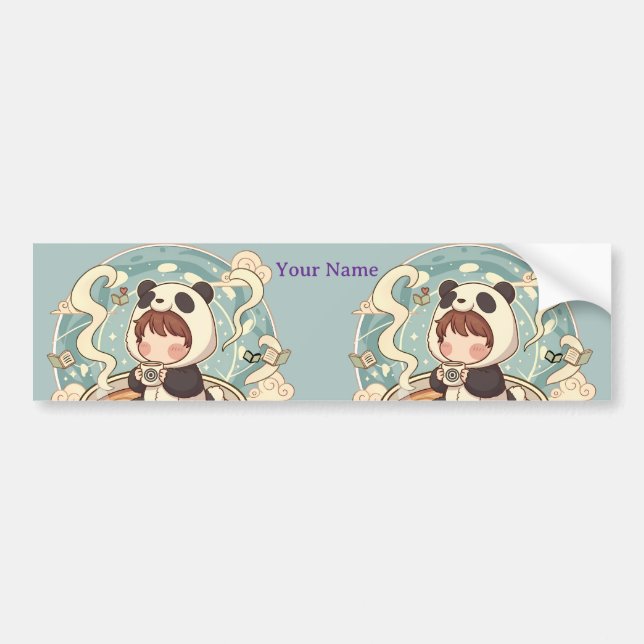 Pegatina Para Coche Long Bumper Sticker Panda Coffee Art (Frente)