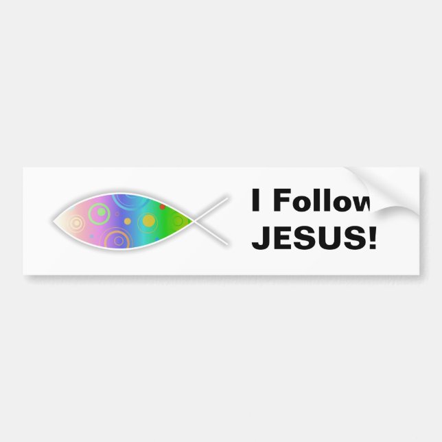 Pegatina Para Coche ¡Los pescados retros cristianos, sigo a JESÚS! (Frente)